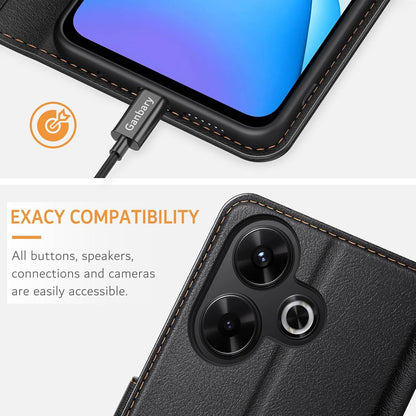 Xiaomi Redmi 13 4G Leder Handyhülle mit Kartenfächer und StandfunktionSchwarz