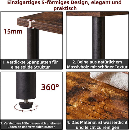 Beistelltisch schmal Nachttisch Couchtisch 2 offene Regale Wohnzimmer Retro