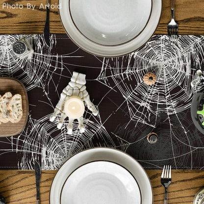 Schwarzer Spinnennetz Halloween Tischläufer 40x100 cm