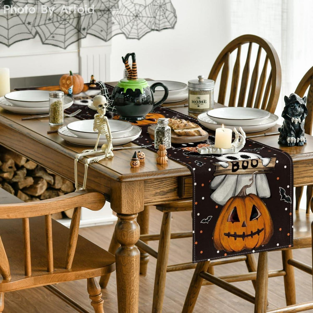 Halloween Tischläufer Polka Dot Ghost Kürbisse Katze, 40x140 cm