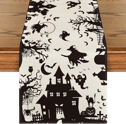 Halloween Tischläufer Spooky Haunted House Deko Schwarz