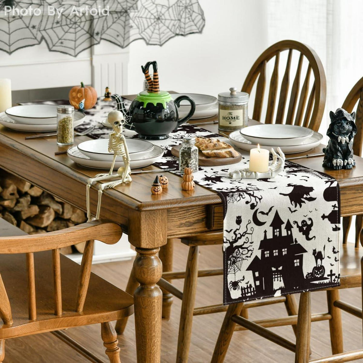 Artoid Mode Schwarz Weiß Halloween Tischläufer 40x140 cm 100% Polyester