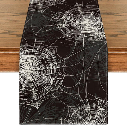 Halloween Spinnennetz Tischläufer Dekor 40x180 cm Schwarz