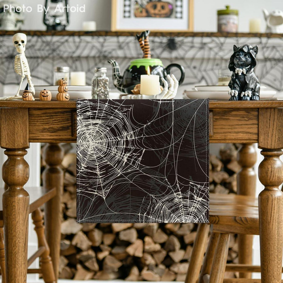 Artoid Mode Schwarz Spinnennetz Halloween Tischläufer 40x180
