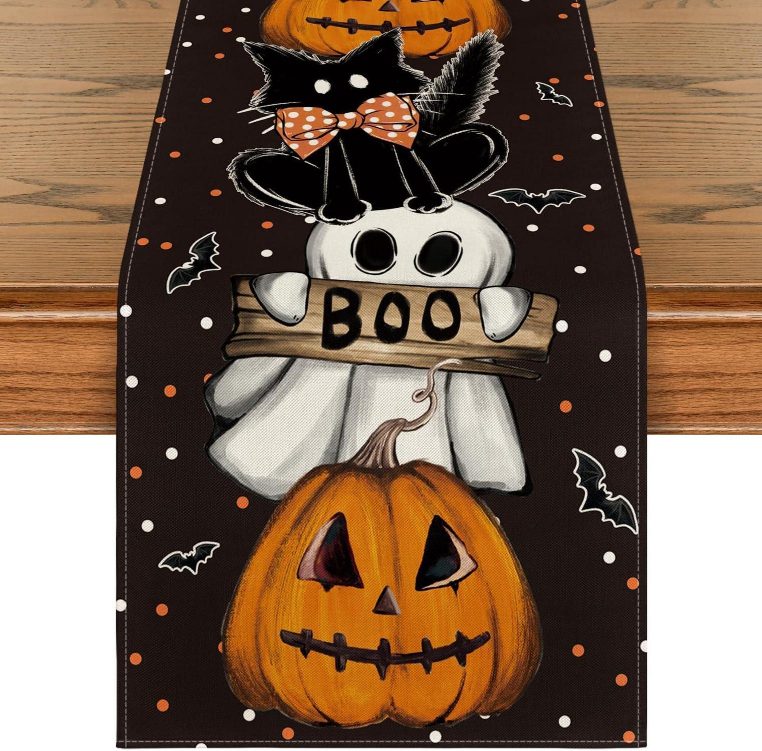 Halloween Tischläufer Polka Dot Ghost Kürbisse Katze Boo 40x100cm
