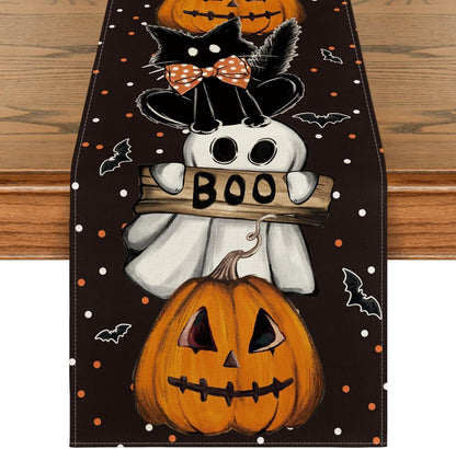 Halloween Tischläufer Polka Dot Ghost Kürbisse Katze Boo 40x100cm