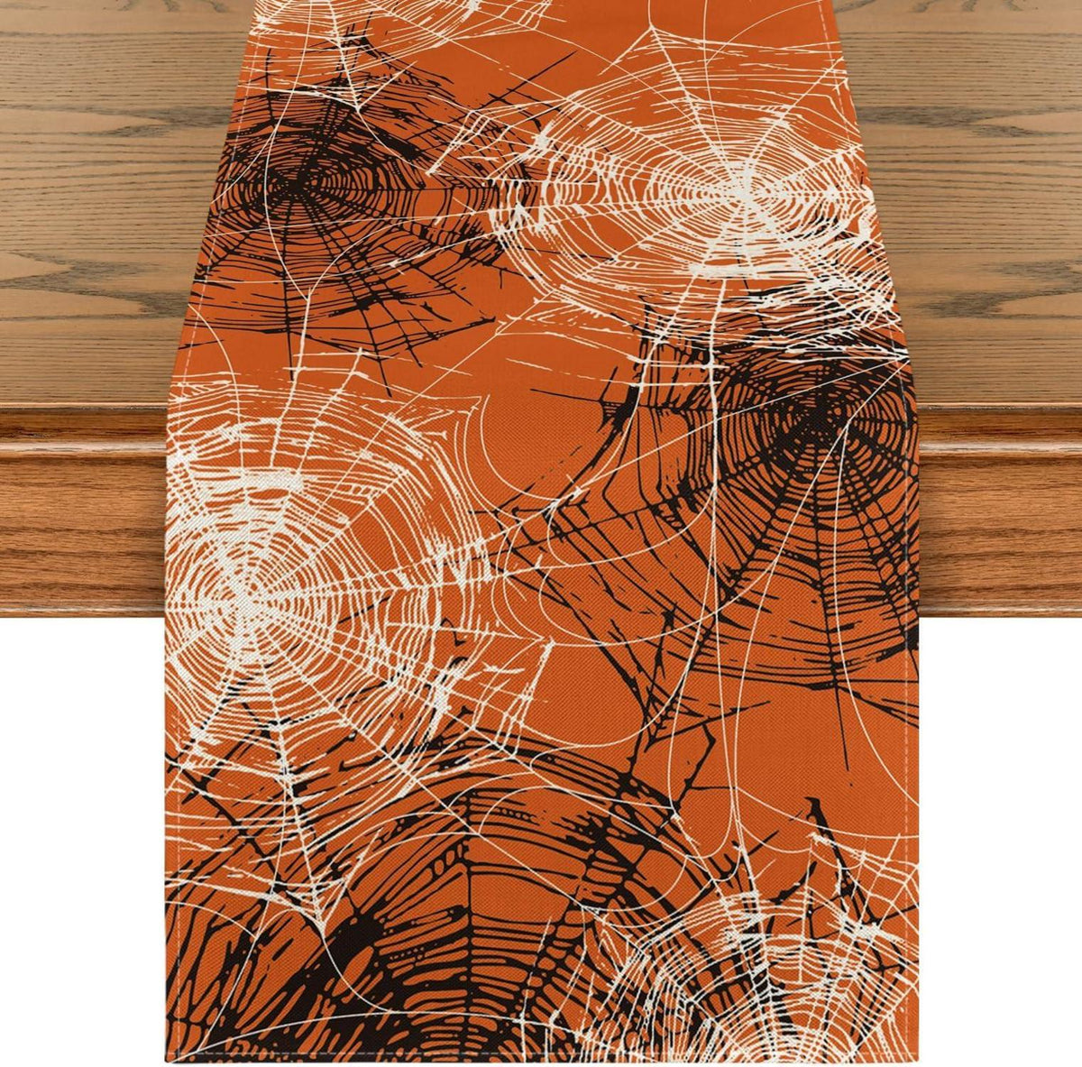 Orange Spinnennetz Halloween Tischläufer 40x140 cm
