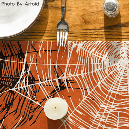 Halloween Tischläufer Orange Spinnennetz 40x140cm Herbst Party Dekor
