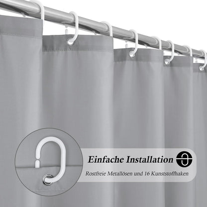 Breiter Duschvorhang 240x180 Grau Textil Wasserdicht