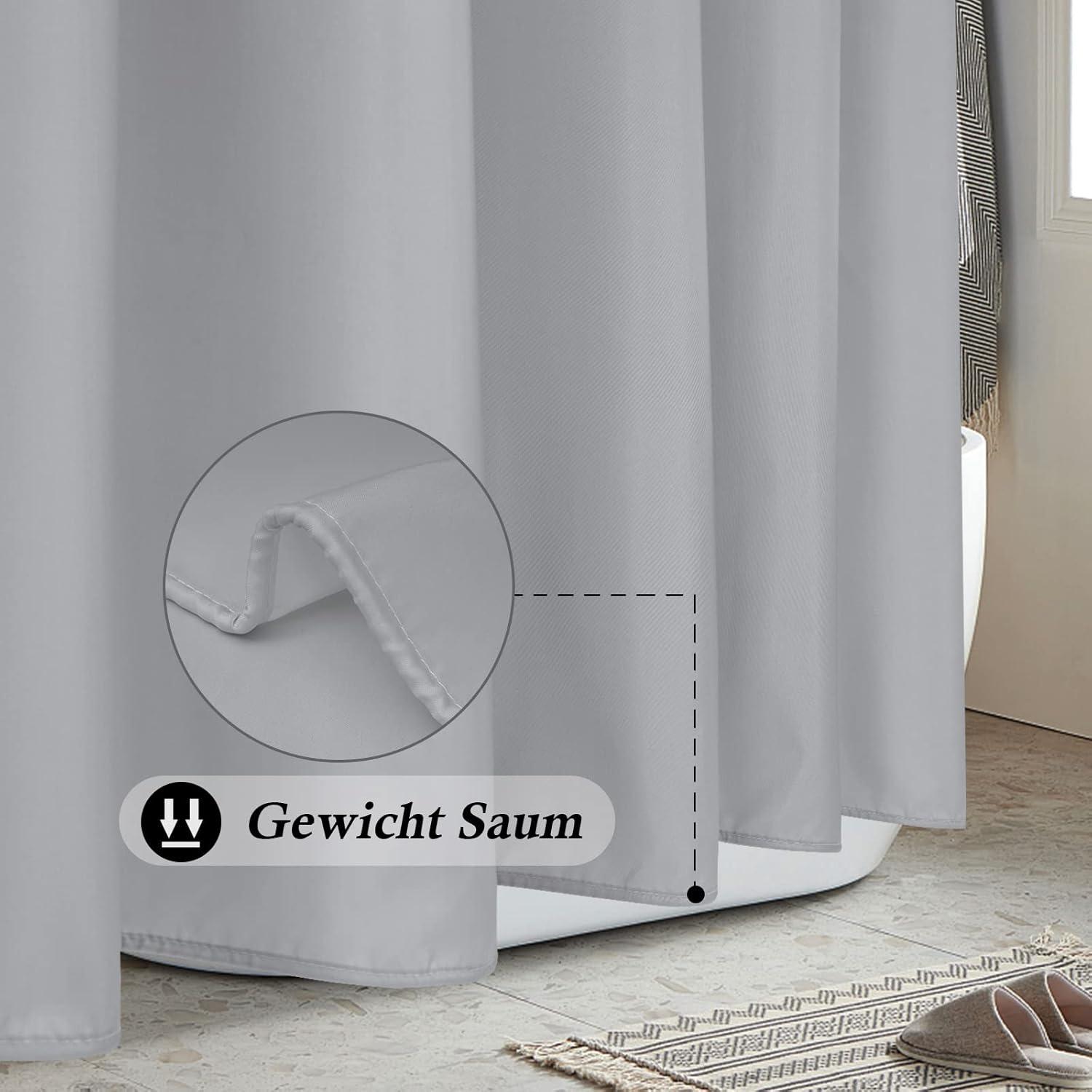 Duschvorhang Wasserdicht Textil Grau 150x180 Trocknend Anti-Schimmel