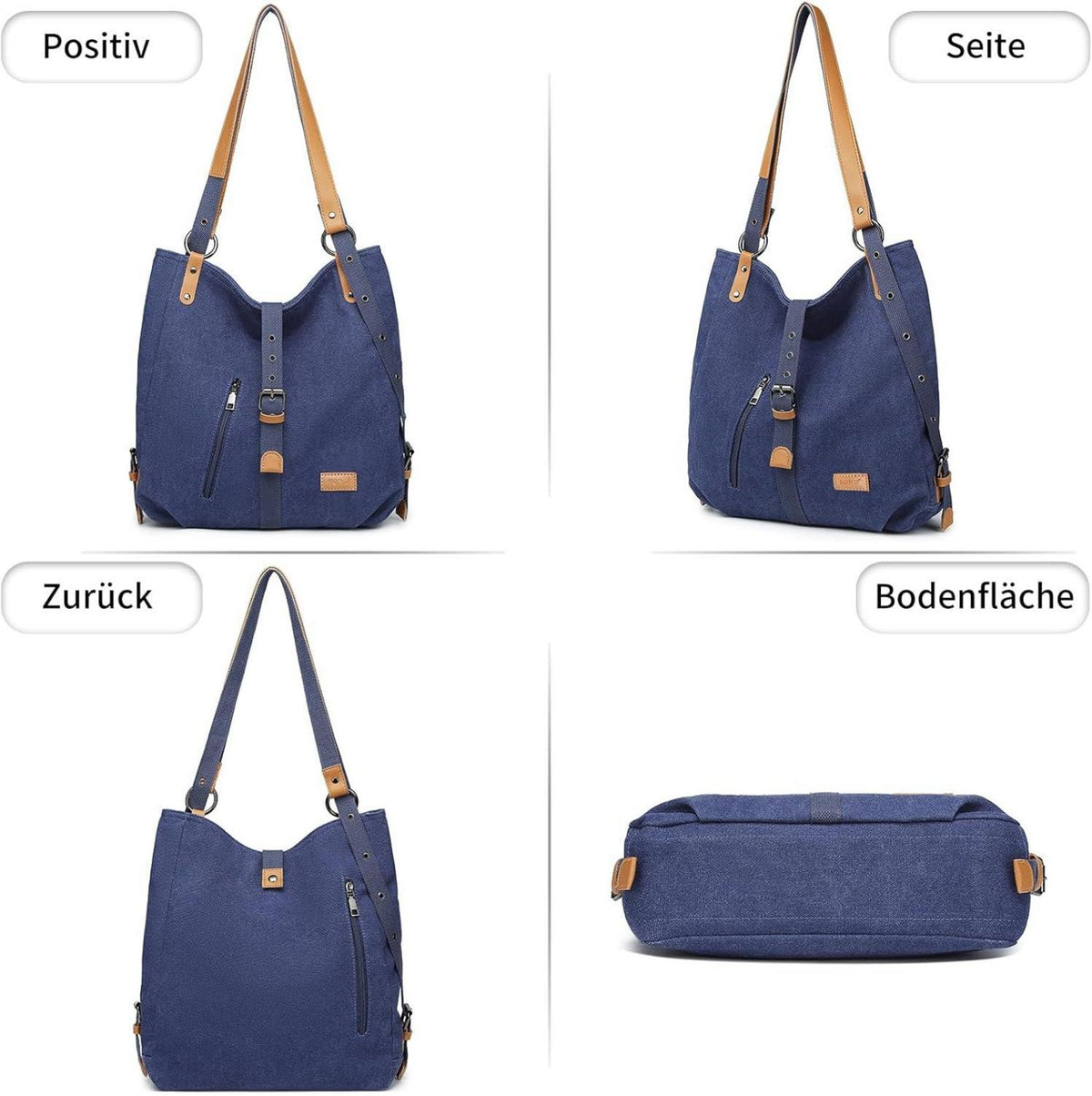 Canvas Rucksack Damen Handtasche Umhängetasche Multifunktional Blau