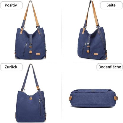 Canvas Rucksack Damen Handtasche Umhängetasche Multifunktional Blau