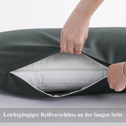 2er Set Kissenbezüge 40x145 Anthrazit Mikrofaser mit Reißverschluss