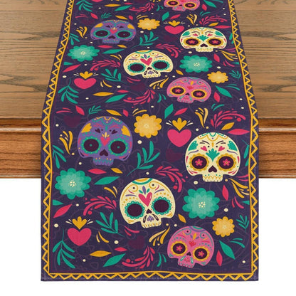 Tischläufer Totenköpfe Blumen Mexiko 40x180 cm Lila