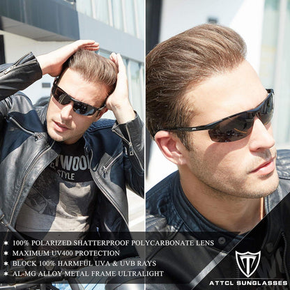 Herren Polarisierte Sportbrille UV-Schutz Metallrahmen