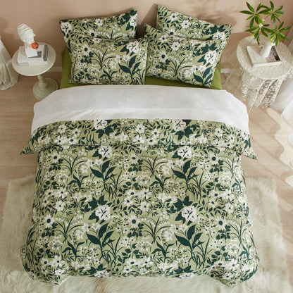 Grüne Baumwoll Bettwäsche Set 200x220 mit Blumenmuster