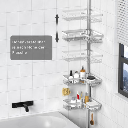 Teleskop Duschregal Eckig – 4 Körbe, Verstellbar, Rostfrei