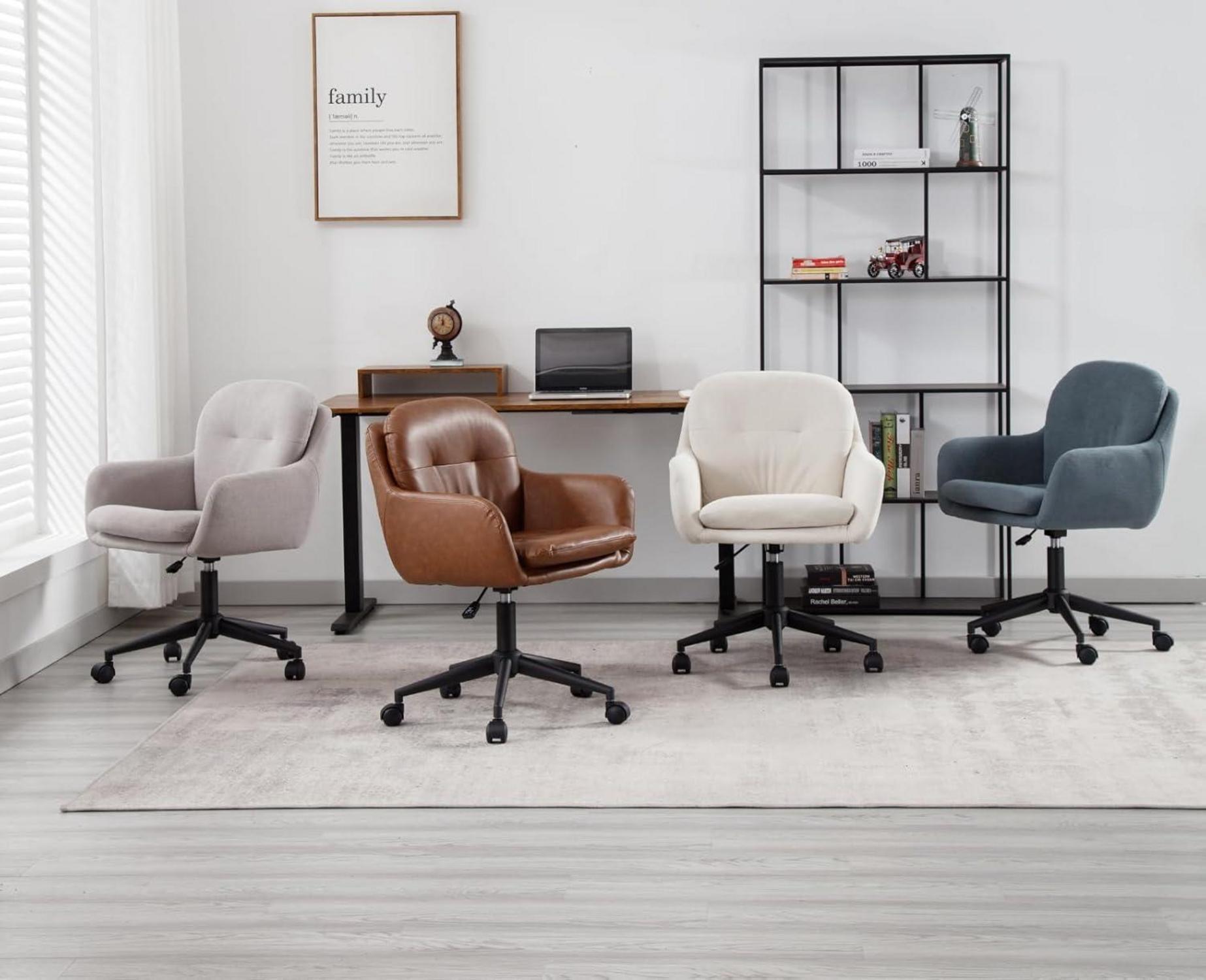 Moderner Chenille Bürostuhl 360° Drehstuhl Verstellbar Beige