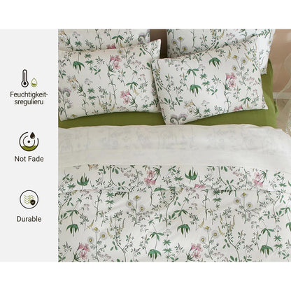 Blumen Bettwäsche Set 220x240 Baumwolle Weiß 3tlg. mit Kissenbezügen