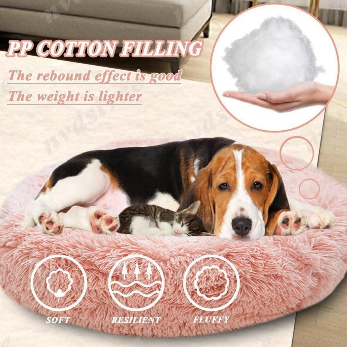 Rundes Hundebett Plüsch – Waschbar & Rutschfest, Dunkelblau 120cm