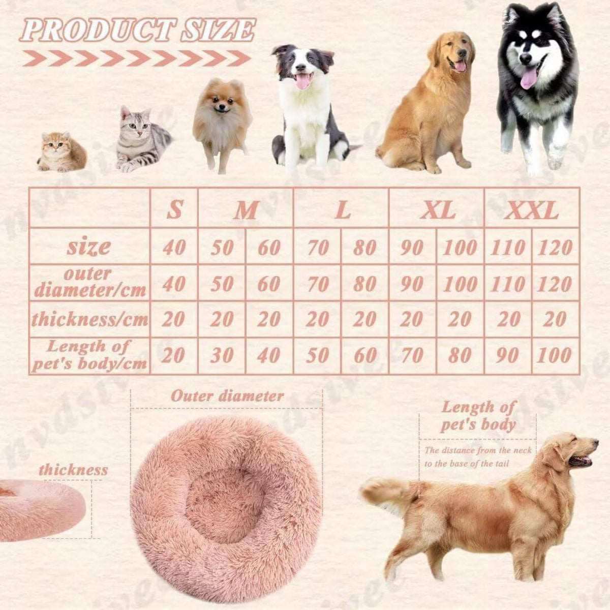 Rundes Hundebett Plüsch – Waschbar & Rutschfest, Rosa 120cm