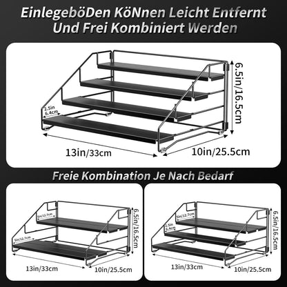 Gewürzregal 4 Etagen Schwarz Metall Einstellbar, Ohne Bohren