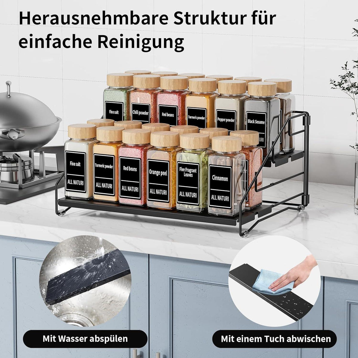 MAYZOLOP 4 Etagen Gewürzregal Stehend Schwarz Metall 34cm Breite