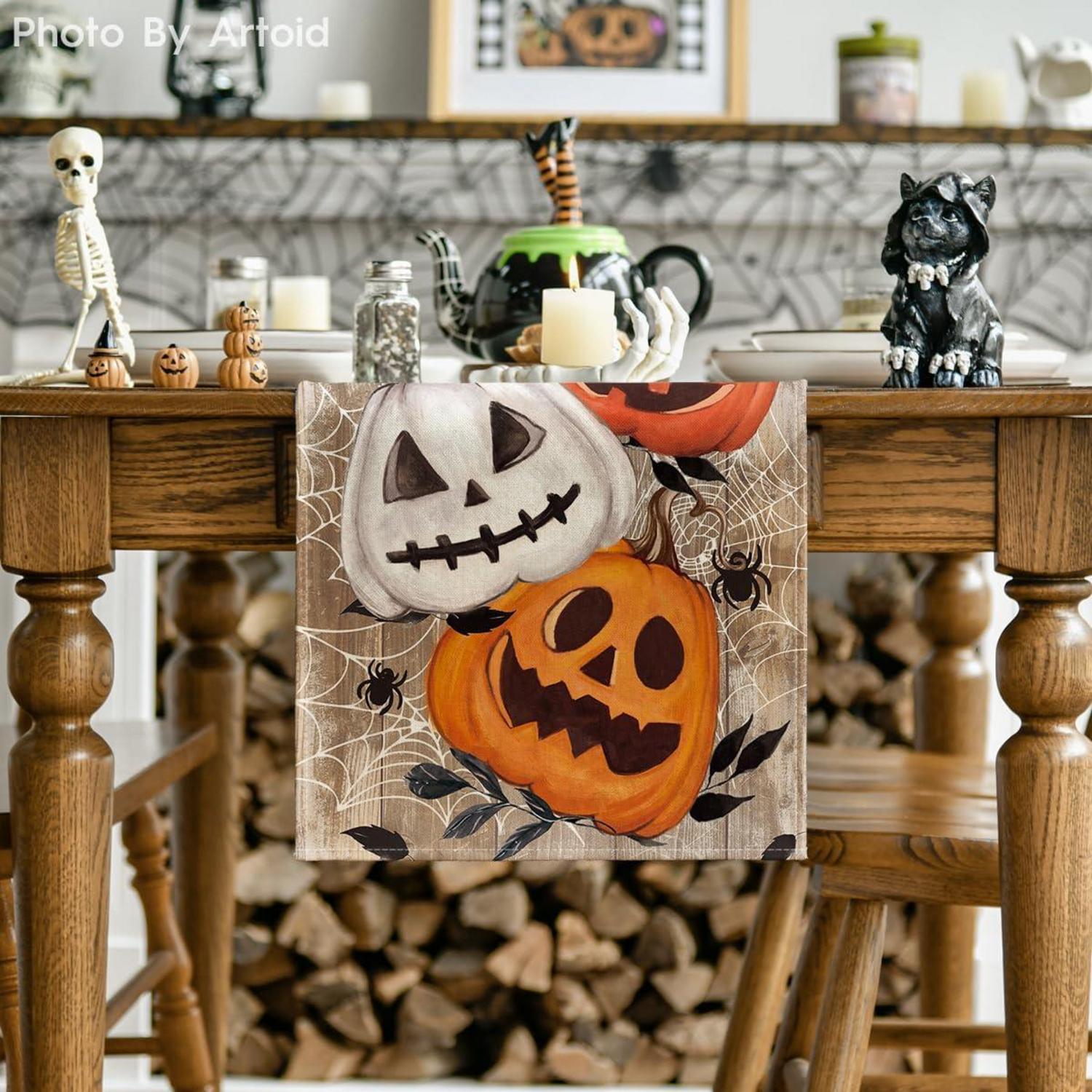 Halloween Tischläufer Kürbisse Spinnennetz 40x240 cm Braun