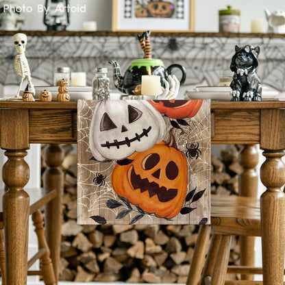 Halloween Tischläufer Kürbisse Spinnennetz 40x240 cm Braun