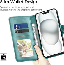Lederhülle iPhone 15 Hülle Wallet Case Magnet Ständer Grün