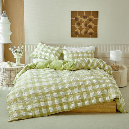 Seersucker Bettwäsche Set 135x200 Grün Weiß Kariert