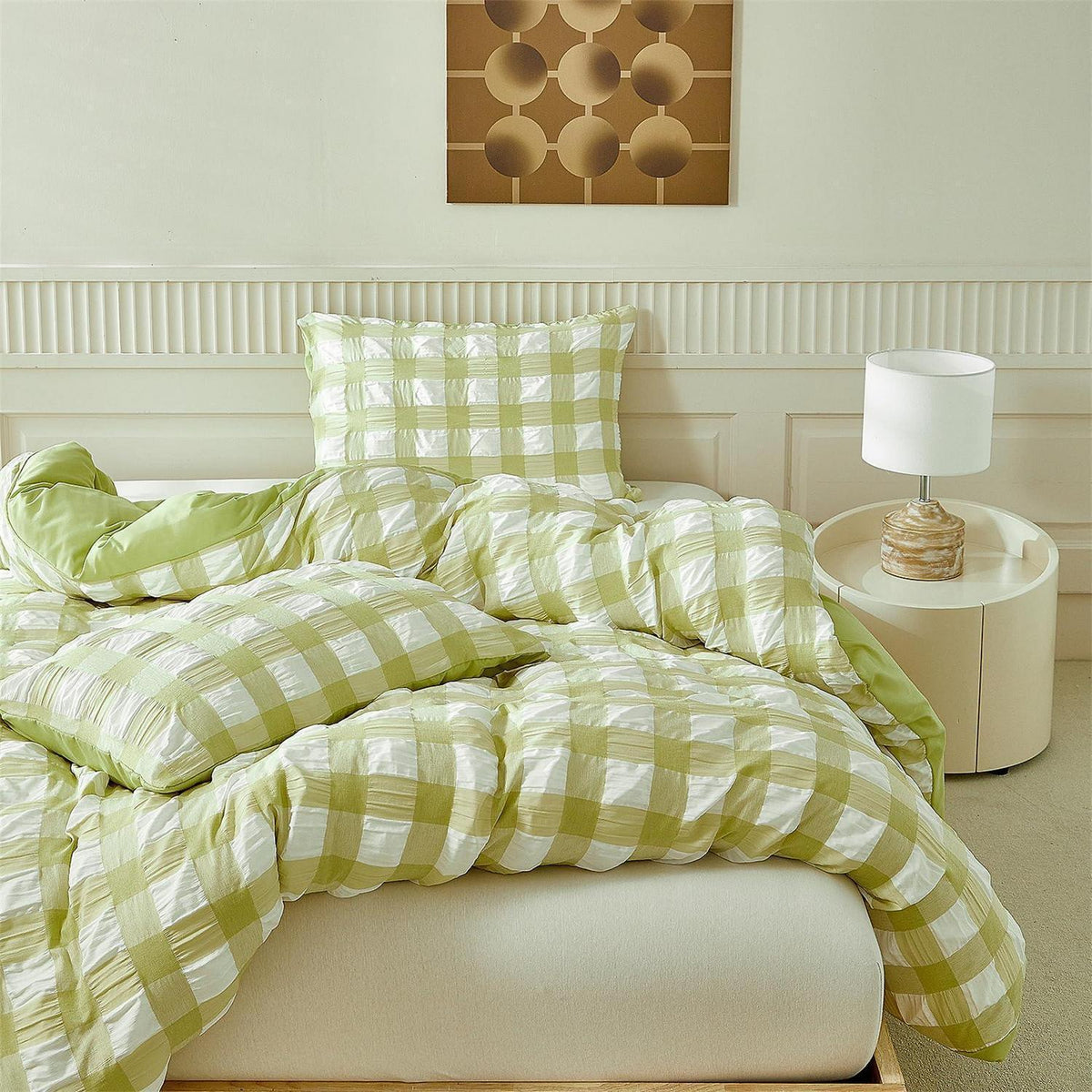 Seersucker Bettwäsche Set 135x200 Grün Weiß Kariert