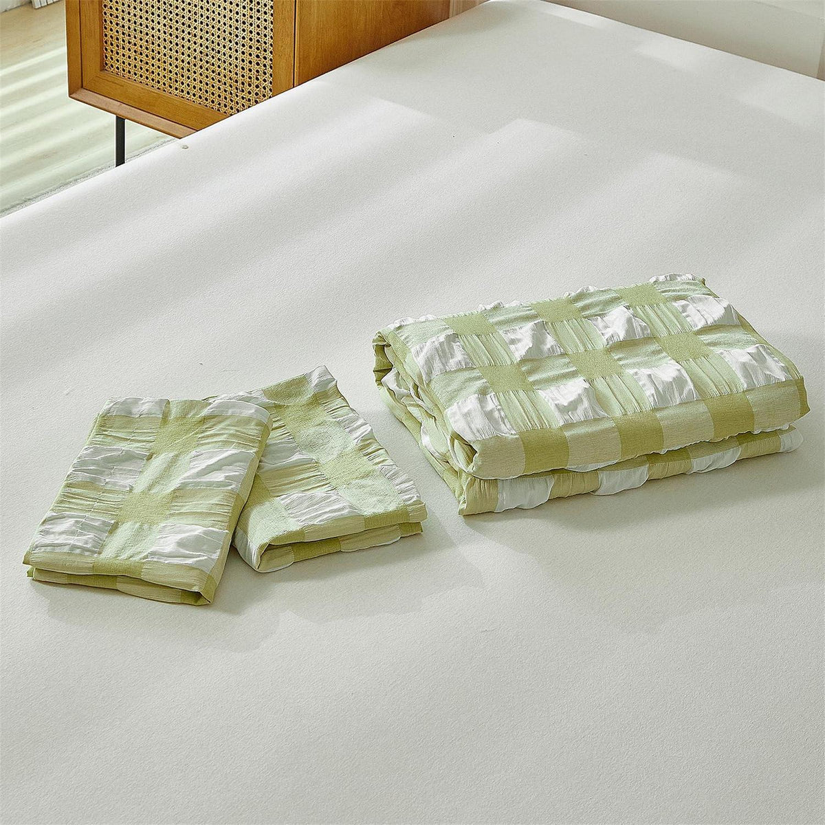 Seersucker Bettwäsche Set 135x200 Grün Weiß Kariert