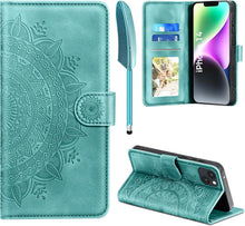 iPhone 14 Lederhülle Wallet Flipcase Magnet Ständer Grün
