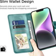 Lederhülle für iPhone 14 Flip Wallet Case Grün Schutzhülle