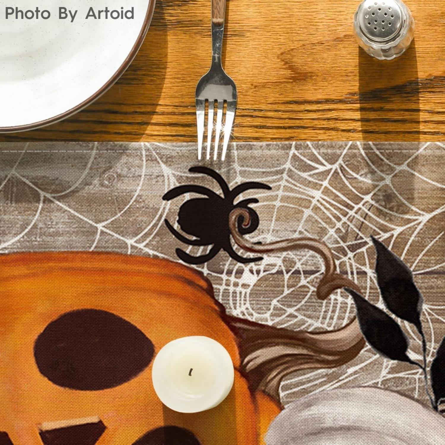 Halloween Tischläufer Kürbisse Spinnennetz Jack-o-Laterne 40x300 cm Braun