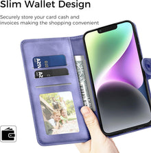 iPhone 14 Lederhülle Wallet Case mit Prägung & Standfunktion