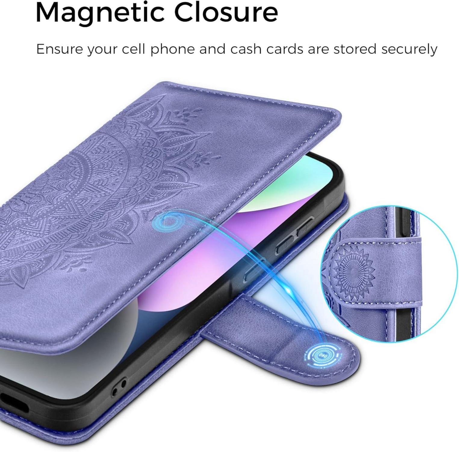 Lila iPhone 14 Wallet Case Flip Handyhülle PU Leder mit Kartenfach & Ständer