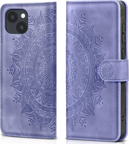 Lila iPhone 14 Wallet Case Flip Handyhülle PU Leder mit Kartenfach & Ständer