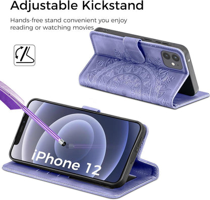 Handyhülle iPhone 12 Pro Leder Flip Hülle Kartenfach Magnet Ständer