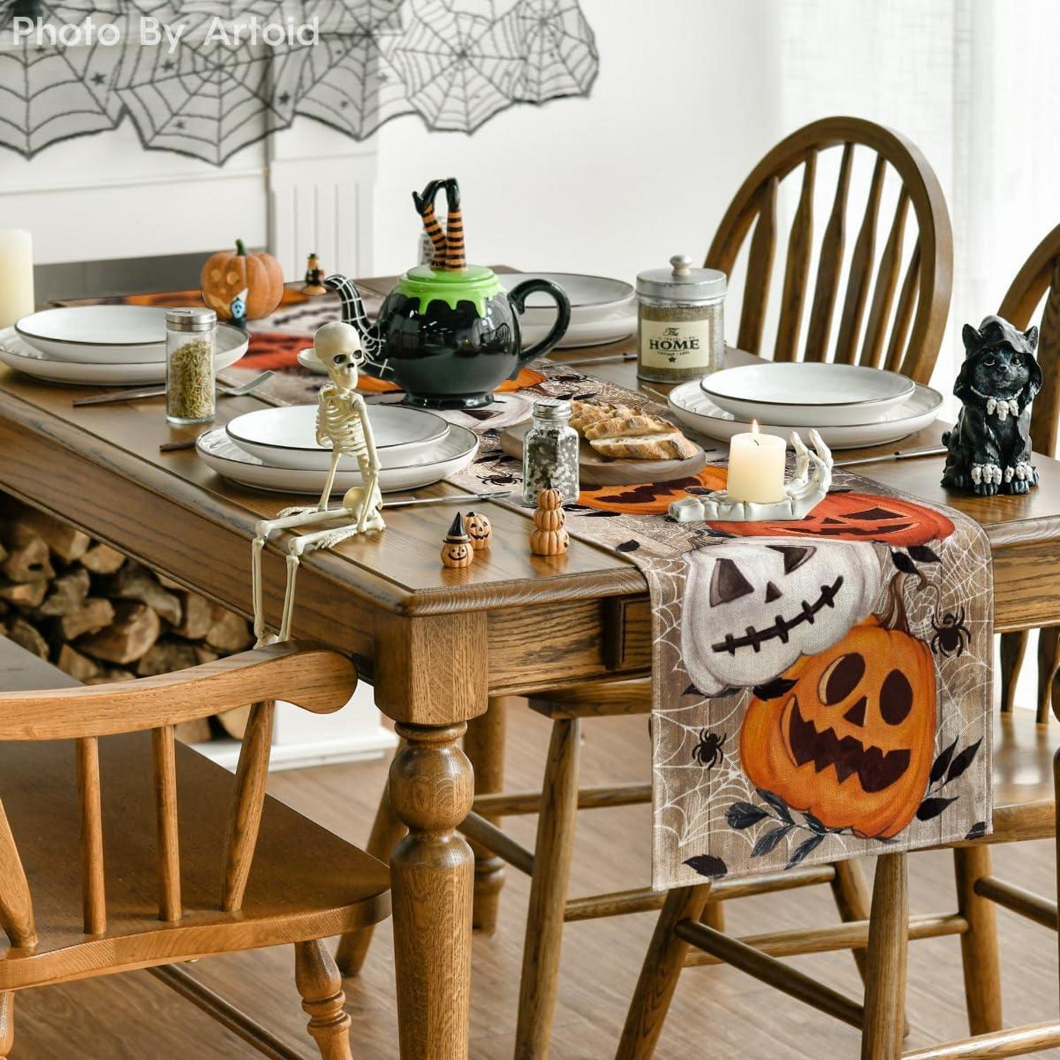 Halloween Tischläufer Spinnennetz Kürbisse 40x100 cm Braun