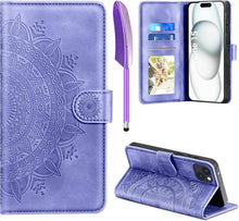 iPhone 15 Hülle Wallet PU Leder Case Kartenfach Magnet Ständer Lila