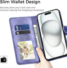 Premium Wallet Flip Hülle für iPhone 15 Lila - Magnet