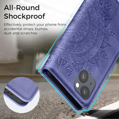 EASDNB iPhone 15 Lederhülle Wallet Flip Case Lila mit Kartenfach