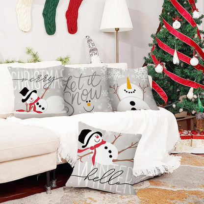 Weihnachtskissenbezug 4er Set 45x45 cm Grau Weihnachtsdeko Innen