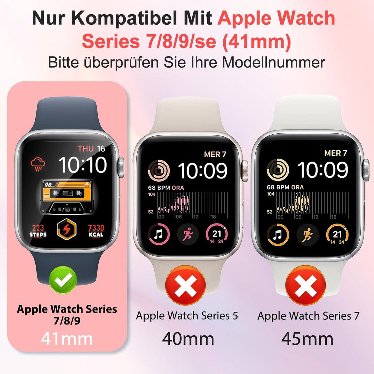 Schutzfolie für Apple Watch Series 9/8/7 41mm Panzerglas