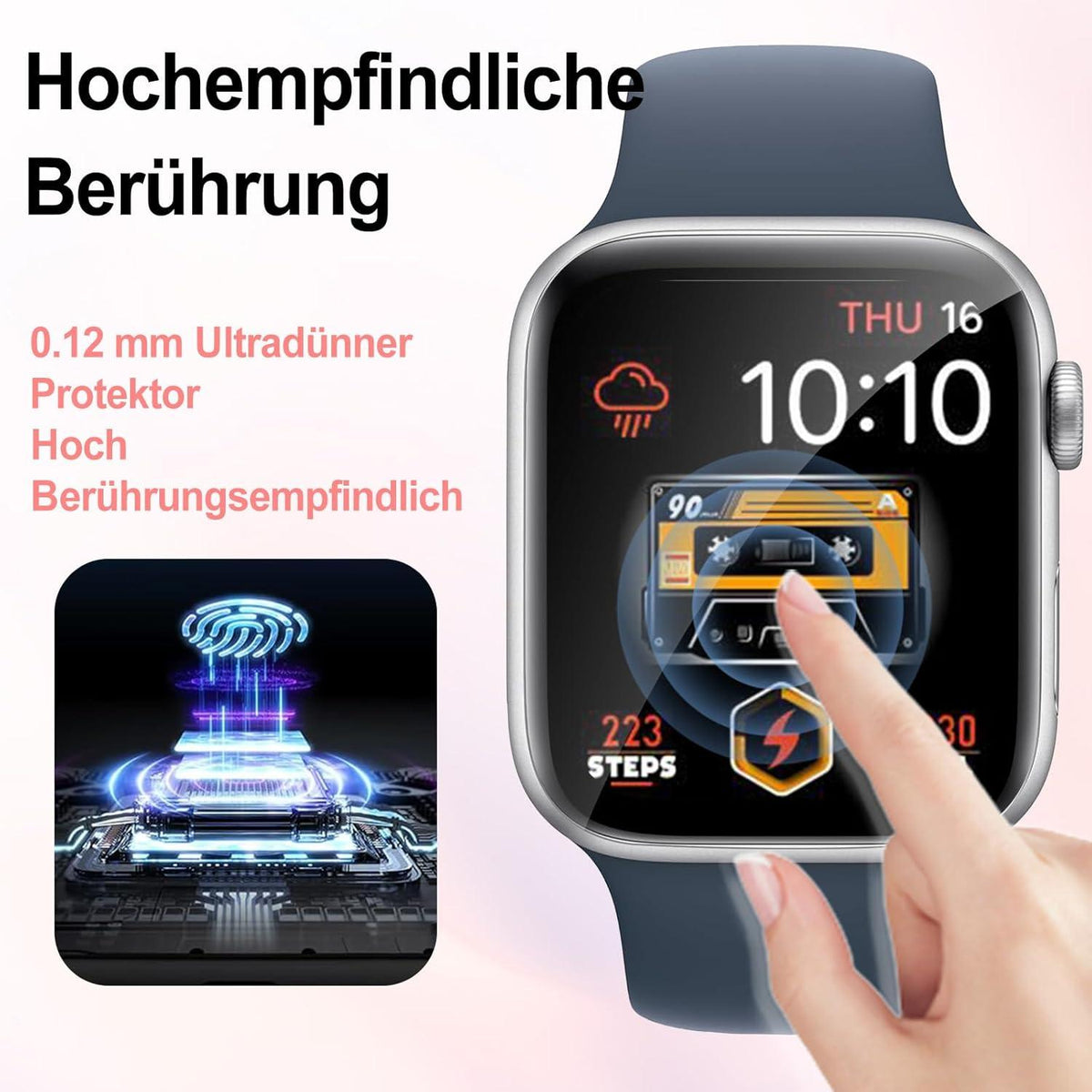 Schutzfolie Panzerglas Apple Watch Series 7/8/9 41mm Displayfolie 4 Stück