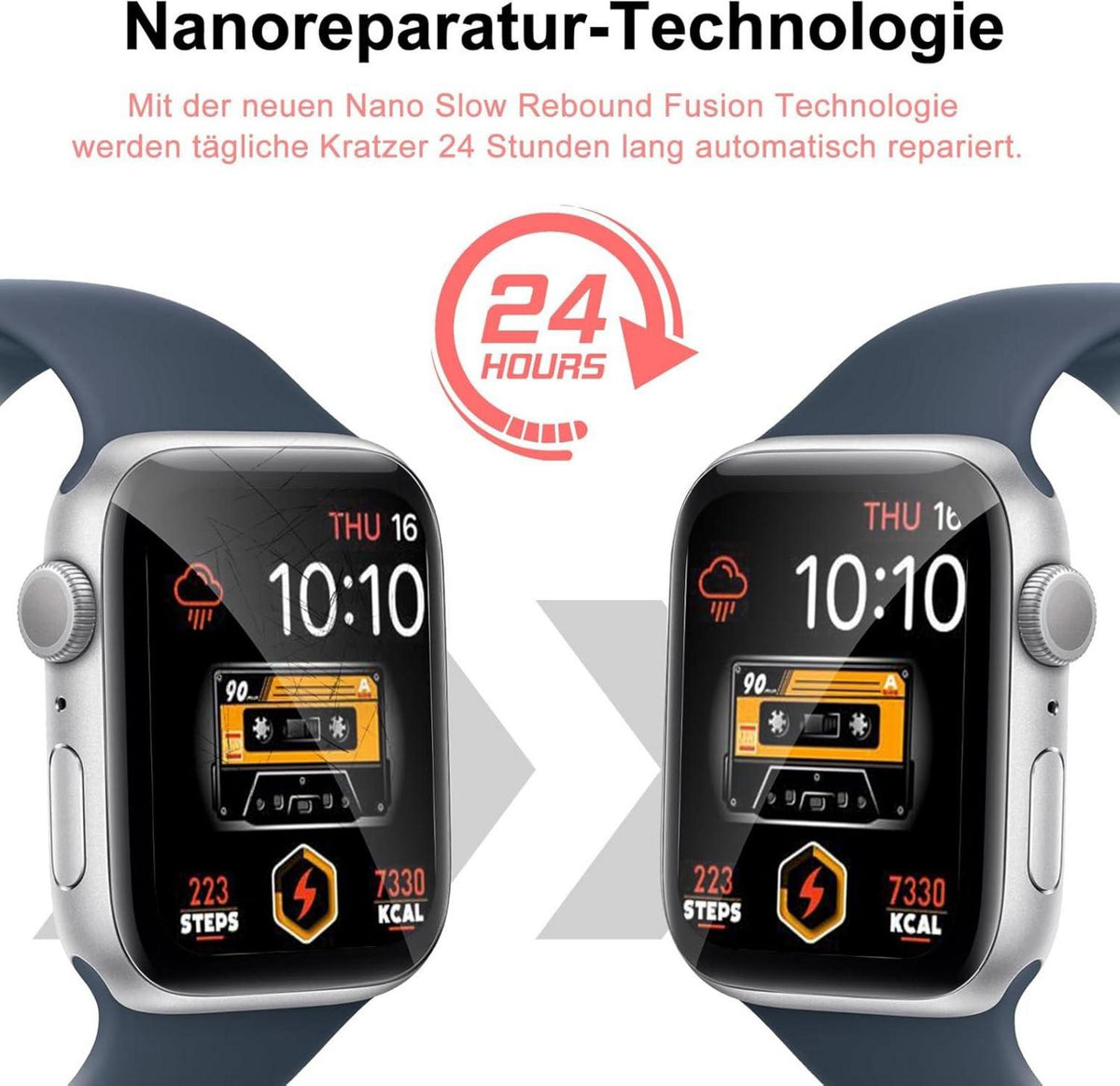 Schutzfolie Panzerglas Apple Watch Series 7/8/9 41mm Displayfolie