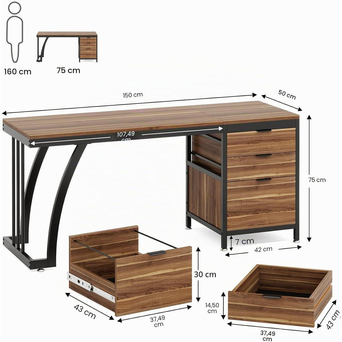Tribesigns Computertisch 150cm mit 3 Schubladen & Ablage