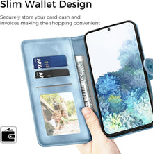 Samsung Galaxy S20 Leder Flip Wallet Hülle Himmelblau Magnet